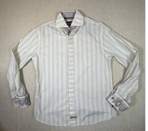 English Laundry Mens Medium Yellow Blue Striped Embroidered Button Shirt Casual